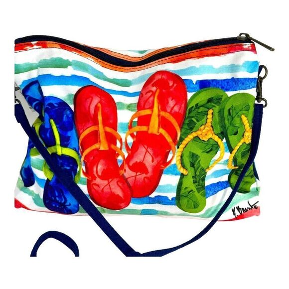 Paul Brent Coastal Life Flip Flop Crossbody Bag Seaside Canvas Purse Beach Tote - Picture 1 of 9